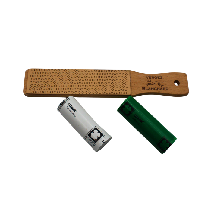 Kit STROP en cuir 4x15 cm + pâte à affûter blanche et verte Kit STROP en cuir 4x15 cm + pâte à affûter blanche et verte