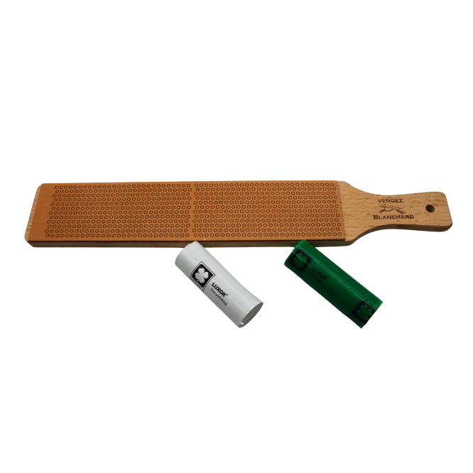 Kit STROP en cuir 6.5x30 cm + pâte à affûter blanche et verte