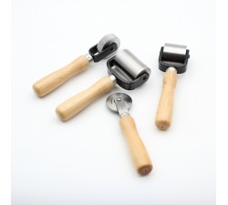 leather press steel roller 25/40/60mm - wood handle