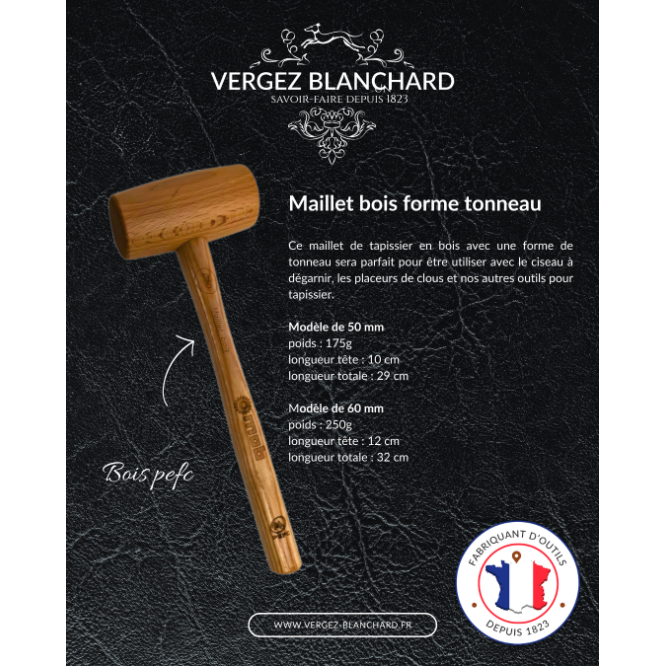 MAILLET DE TAPISSIER BOIS 60MM FORME TONNEAU