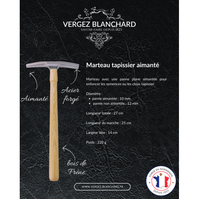 MARTEAU DE TAPISSIER GARNISSEUR AIMANTE MANCHE BOIS